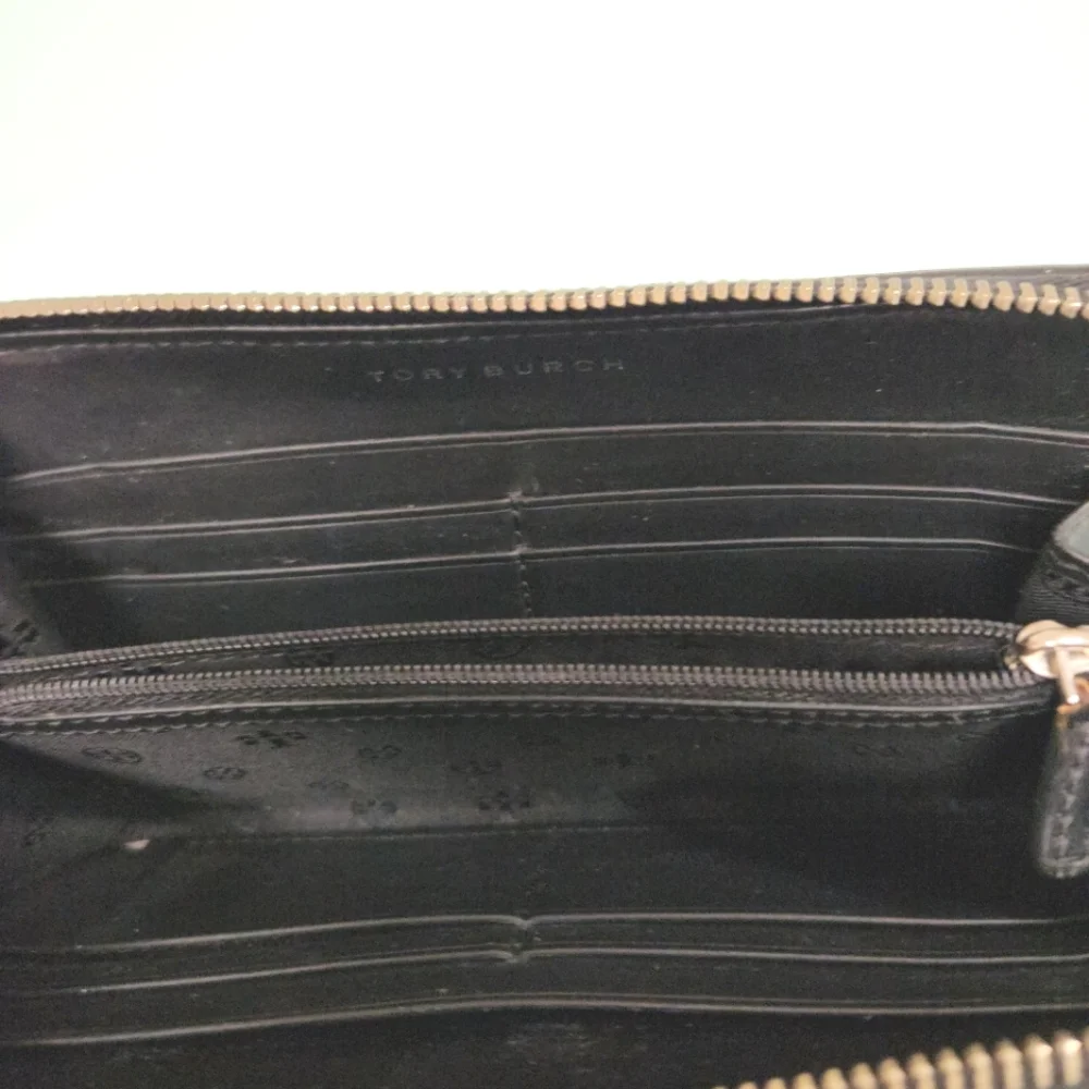 Tory Burch Black Woven Zip-Around Wallet